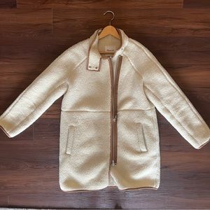 Madewell Cream Teddy Jacket with Tan Trim Accents